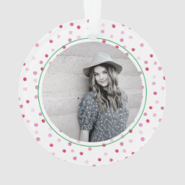 Roze Waterverf Polka Dots NAAM FOTO Sweet Preppy Ornament