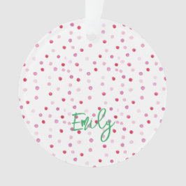 Roze Waterverf Polka Dots NAAM FOTO Sweet Preppy Ornament