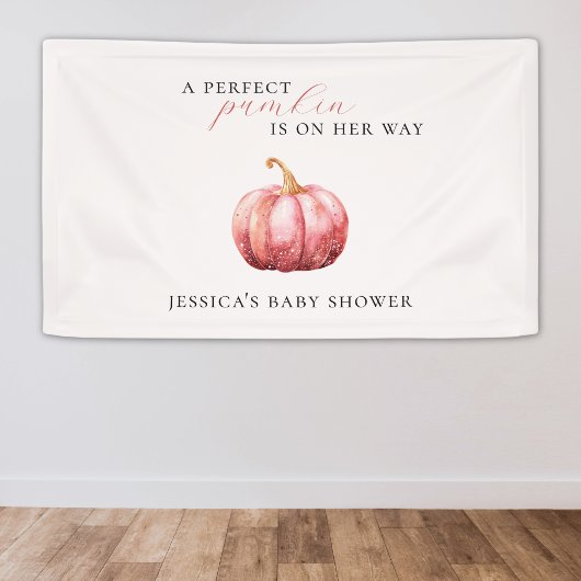 Roze Waterverf Pompoen Baby shower Banner