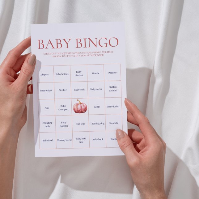 Roze Waterverf Pompoen Baby shower Bing Game (Pink Pumpkin Baby Bingo Card)