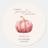 Roze Waterverf pompoen Baby shower Ronde Sticker (Voorkant)