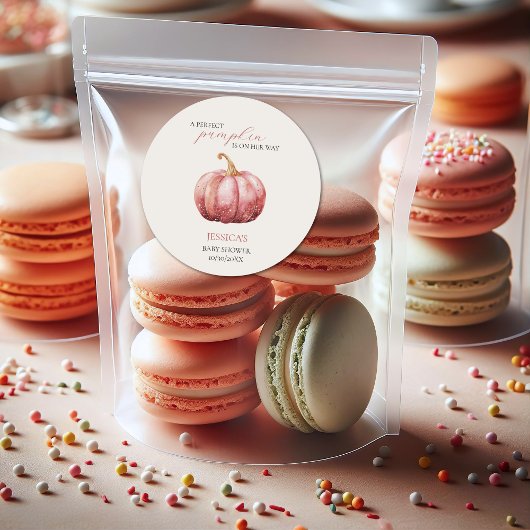 Roze Waterverf pompoen Baby shower Ronde Sticker