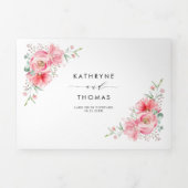 roze Waterverf Pony en Roos bruiloft Drieluik Uitnodiging (Cover)