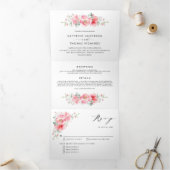  roze Waterverf Pony en Roos bruiloft Drieluik Uitnodiging (Binnen)