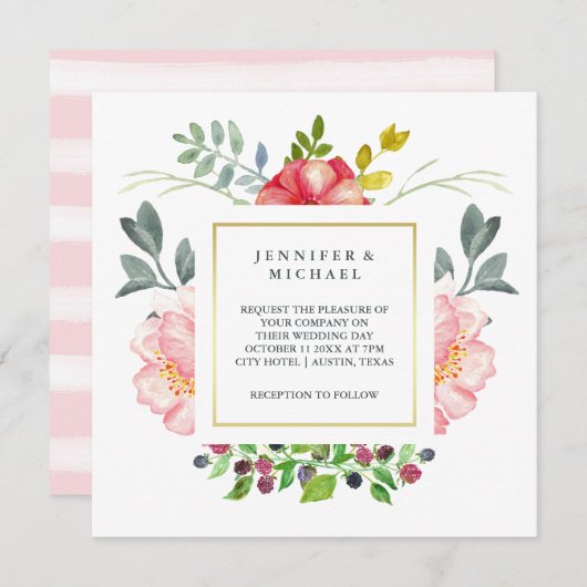  roze Waterverf pony's met gouden bruiloft Kaart (Voorkant / Achterkant)