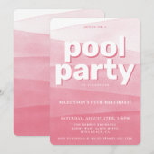 Roze Waterverf Pool Party Verjaardagsuitnodiging Kaart (Voorkant / Achterkant)