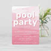 Roze Waterverf Pool Party Verjaardagsuitnodiging Kaart (Staand voorkant)