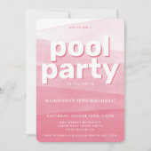 Roze Waterverf Pool Party Verjaardagsuitnodiging Kaart (Voorkant)