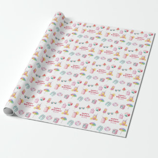 Roze waterverf poolparty persoonlijke verjaardag cadeaupapier