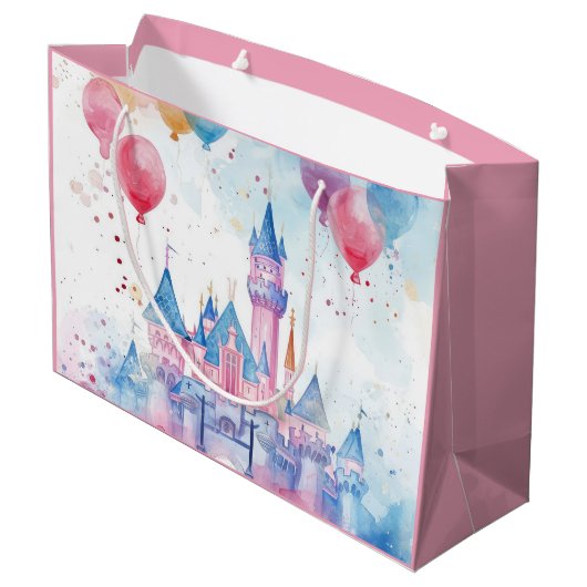 Roze Waterverf Princess Castle Groot Cadeauzakje (Achterkant Gekanteld)