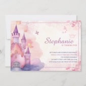 Roze Waterverf Prinses Kasteel Verjaardagsfeest Kaart (Voorkant)