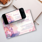 Roze Waterverf Prinses Kasteel Verjaardagsfeest Kaart