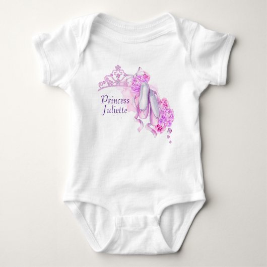 Roze Waterverf Prinses Kroon en Ballet Slippers Romper (Voorkant)