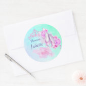 Roze Waterverf Prinses Kroon en Ballet Slippers Ronde Sticker (Envelop)
