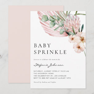 Roze Waterverf Protea Tropische Baby Sprinkle Kaart