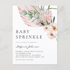 Roze Waterverf Protea Tropische Baby Sprinkle Uitnodiging Briefkaart