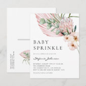 Roze Waterverf Protea Tropische Baby Sprinkle Uitnodiging Briefkaart (Voorkant / Achterkant)