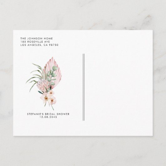 Roze Waterverf Protea Tropische Baby Sprinkle Uitnodiging Briefkaart (Achterkant)