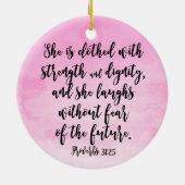Roze Waterverf Proverbs 31 Christelijke vrouwen Bi Keramisch Ornament (Achterkant)