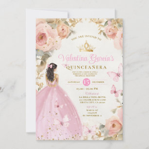 Roze Waterverf Quinceañera 15 Anos Gold Crown Kaart