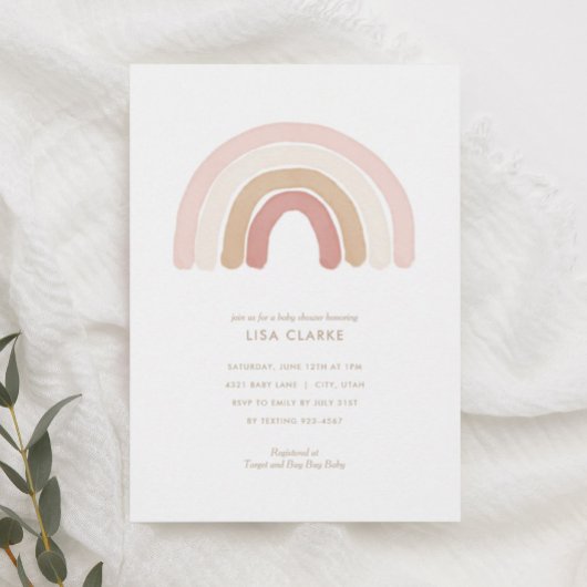 Roze Waterverf Rainbow Baby shower Kaart