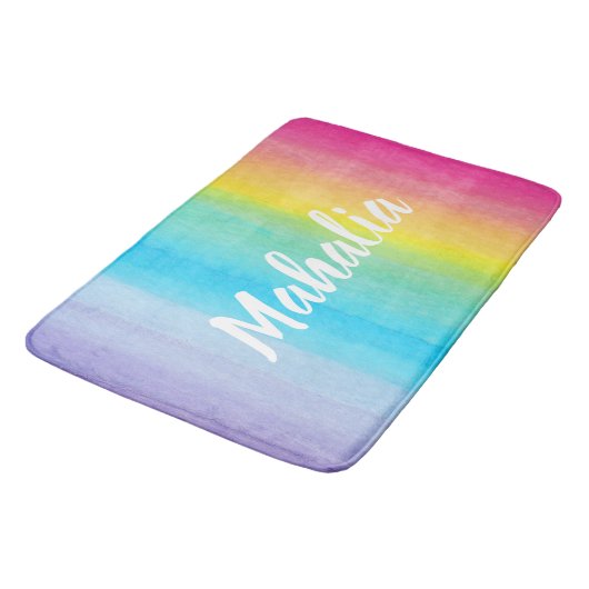 roze Waterverf Rainbow Name Modern Badmat (Gekanteld)