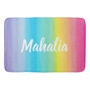 roze Waterverf Rainbow Name Modern Badmat