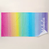 Roze Waterverf Rainbow Stripes Naam Moderne stijl Strandlaken (Voorkant)