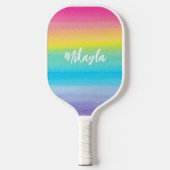  roze Waterverf Rainbow Trendy Script Name Pickleball Paddle (Voorkant)