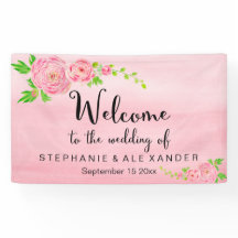 Roze Waterverf Ranunculus Bruiloft Bloemen Banner