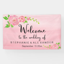Roze Waterverf Ranunculus Bruiloft Bloemen Banner