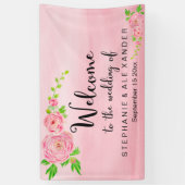 Roze Waterverf Ranunculus Bruiloft Bloemen Banner (Verticaal)