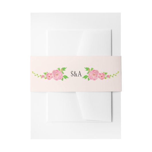 Roze Waterverf Ranunculus Invitation Belly Bands Uitnodigingen Wikkel (Voorkant Voorbeeld)
