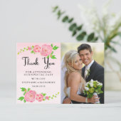 Roze Waterverf Ranunculus Wedding Foto Bedankkaart (Staand voorkant)