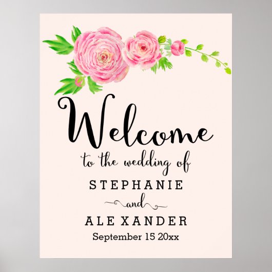 Roze Waterverf Ranunculus Wedding Poster (Voorkant)