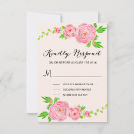 Roze Waterverf Ranunculus Wedding RSVP Reactie