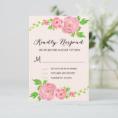 Roze Waterverf Ranunculus Wedding RSVP Reactie (Staand voorkant)