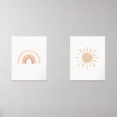 Roze Waterverf Regenboog en Zon Meisje Kwekerij Muurkunst Sets (Voorkant)