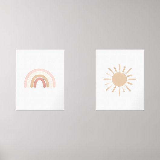 Roze Waterverf Regenboog en Zon Meisje Kwekerij Muurkunst Sets (Voorkant)