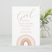 Roze Waterverf regenboog is een Baby shower voor m Kaart (Staand voorkant)