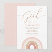 Roze Waterverf regenboog is een Baby shower voor m Kaart (Voorkant / Achterkant)