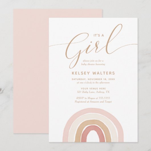 Roze Waterverf regenboog is een Baby shower voor m Kaart (Voorkant / Achterkant)