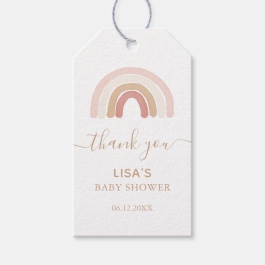 Roze Waterverf regenboogBaby shower Cadeaulabel (Voorkant)