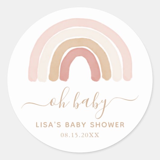 Roze Waterverf regenboogBaby shower Ronde Sticker (Voorkant)