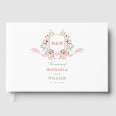 Roze Waterverf Regency Botanical Crest Wedding Gastenboek (Voorkant)