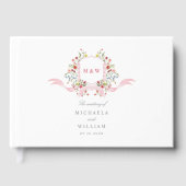 Roze Waterverf Regency Botanical Crest Wedding Gastenboek (Voorkant)