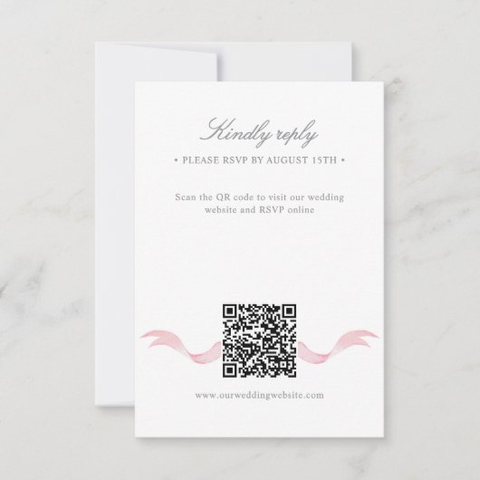 Roze Waterverf Regency Crest QR Online Wedding RSVP Kaartje (Voorkant)