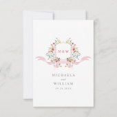 Roze Waterverf Regency Crest QR Online Wedding RSVP Kaartje (Achterkant)