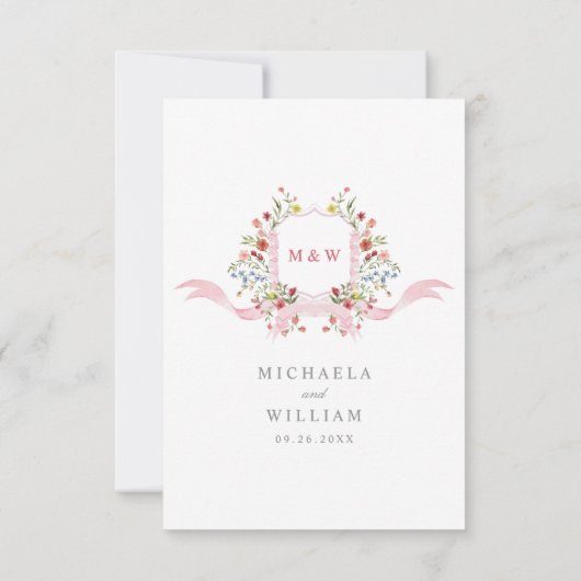 Roze Waterverf Regency Crest QR Online Wedding RSVP Kaartje (Achterkant)