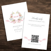 Roze Waterverf Regency Crest QR Online Wedding RSVP Kaartje